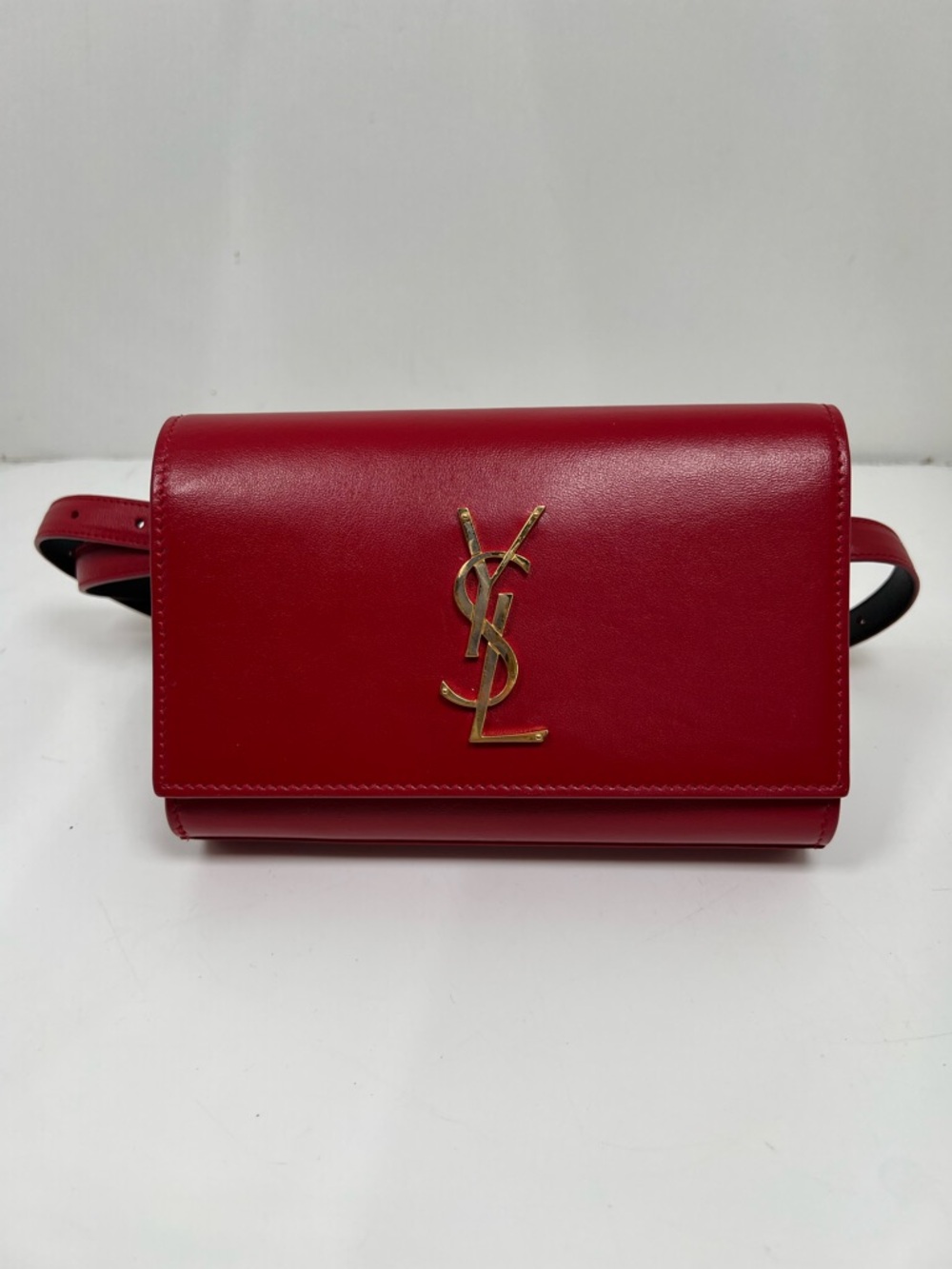 SAINT LAURENT  Smooth Calfskin Monogram Kate Belt Bag Deep Marine Red